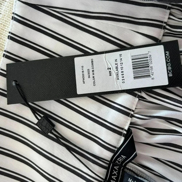 BCBGMAXAZRIA Womens Self Tie Belt Stripe Wide Leg Pants Black White Size 2/4 - Picture 9 of 13